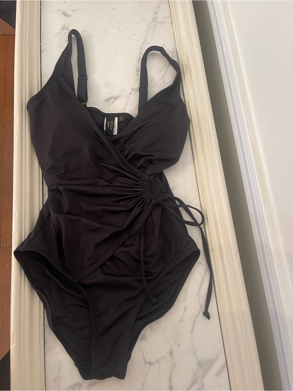 Black Nip Tuck One-Piece Swimsuit with Side Ruched Tie